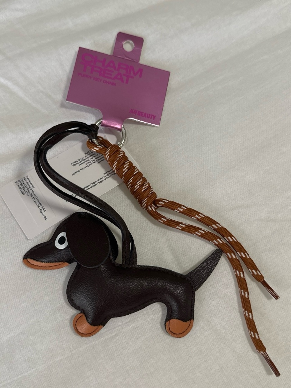 NWT H&M Brown leather dachshund keychain